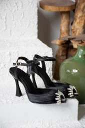 Nstil Kadın Abiye İnce Topuklu Bilekten Bağlamalı Saten Tüylü Taşlı Ayakkabı 155 - 7