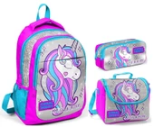 Coral High Pembe Gri Unicorn Kız Çocuk İlkokul Çanta Seti - Sırt Çantası+Beslenme+Kalemlik thumbnail 1