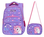WaddellBag Kız Çocuk Mor Unicorn İlkokul Sırt Çantası ve Beslenme Çantası - 1