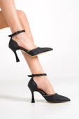 Topez Siyah Saten Taşlı Stiletto Topuklu Ayakkabı thumbnail 1