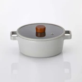 FİKA ALÜMİNYUM DÖKÜM TENCERE GRİ CAM KAPAKLI 18 CM - 1