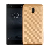 FitCase Nokia 3 Carbon Desen Arka Kapak Gold - 1