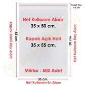 35x50+5 cm (35x55) 500 Adet Şeffaf Bantlı Yapışkanlı Jelatin Poşet - 1