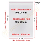 10x25+5 cm (10x30) 500 Adet - Şeffaf Bantlı Yapışkanlı OPP Jelatin Poşet - 1