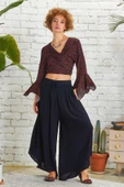 Paçası Detaylı Beli Lastikli Bol Paça Pantolon - 1