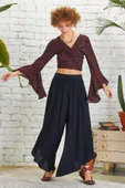 Paçası Detaylı Beli Lastikli Bol Paça Pantolon - 4