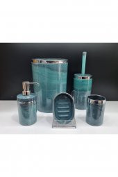 5 Parça Akrilik Yuvarlak Banyo Seti Yeşil Mermer Gümüş Kromaj 5Li - 1