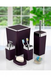 5 Parça Akrilik Gümüş Çizgi Soft Banyo Takımı Kare Banyo Seti Mat Mor - 1