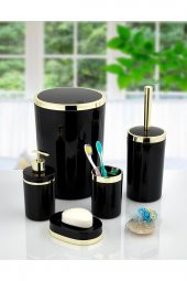 5 Parça Akrilik Gold Çizgi Banyo Takımı Yuvarlak Banyo Seti Siyah - 1