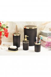 5 Parça Akrilik Gold Çizgi Soft Banyo Takımı Yuvarlak Banyo Seti Mat Siyah - 1