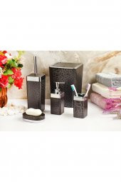 5 Parça Akrilik Gümüş Çizgi Gümüş Çatlatma Desen Banyo Takımı Kare Banyo Seti Siyah - 1