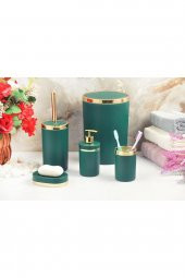 5 Parça Akrilik Gold Çizgi Soft Banyo Takımı Yuvarlak Banyo Seti Mat Yeşil - 1