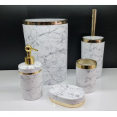 5 Parça Akrilik Gold Çizgi Granit Desen Soft Banyo Takımı Yuvarlak Banyo Seti Mat Beyaz - 1