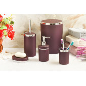 5 Parça Akrilik Gümüş Çizgi Soft Banyo Takımı Yuvarlak Banyo Seti Mat Mor - 1