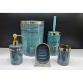 5 Parça Akrilik Yuvarlak Banyo Seti Yeşil Mermer Gold Kromaj 5Li - 1