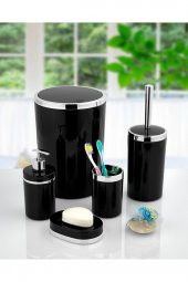 5 Parça Akrilik Gümüş Çizgi Banyo Takımı Yuvarlak Banyo Seti Siyah - 1