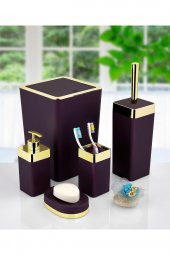 5 Parça Akrilik Gold Çizgi Soft Banyo Takımı Kare Banyo Seti Mat Mor - 1