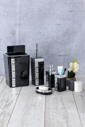 5 Parça Akrilik Siyah Gümüş Su Yolu Desen Banyo Takımı Kare Banyo Seti Silver Siyah - 1