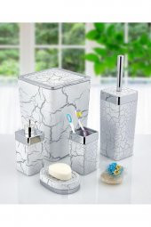 5 Parça Akrilik Gümüş Çizgi Gümüş Çatlatma Desen Banyo Takımı Kare Banyo Seti Beyaz - 1