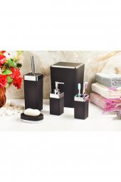 5 Parça Akrilik Gümüş Çizgi Soft Banyo Takımı Kare Banyo Seti Mat Siyah - 1