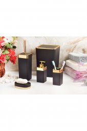 5 Parça Akrilik Gold Çizgi Soft Banyo Takımı Kare Banyo Seti Mat Siyah - 1