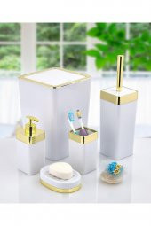 5 Parça Akrilik Gold Çizgi Banyo Takımı Kare Banyo Seti Beyaz - 1
