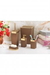 5 Parça Akrilik Gold Çizgi Soft Banyo Takımı Kare Banyo Seti Mat Kahverengi - 1
