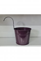 Metal Kulplu Balkon Saksısı Kova Mor 14x16 cm - 1