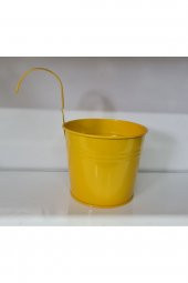 Metal Kulplu Balkon Saksısı Kova Sarı 14x16 cm - 1