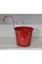 Metal Kulplu Balkon Saksısı Kova Kırmızı 14x16 cm - 1