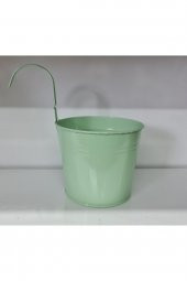 Metal Kulplu Balkon Saksısı Kova Yeşil 14x16 cm - 1