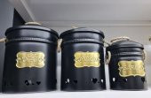 3lü Siyah Ferforje Patates Soğan Sarımsak Saklama Kutusu Kovası - 1