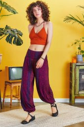 Etnik Desenli Beli Lastikli Salaş Şalvar Pantolon - 2