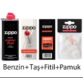Zippo Çakmak Benzin+Taş+Fitil+Pamuk Keçe Seti - 1