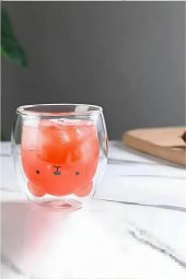 Çift Cidarlı 3d Ayıcık Figürlü Bardak 250 Ml Kahve Meşrubat Sunum Servis Cam Bardak - 5