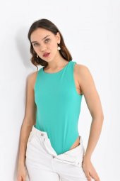 Askılı Bisiklet Yaka Kadın Yeşil Bodysuit - 3