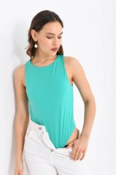 Askılı Bisiklet Yaka Kadın Yeşil Bodysuit - 2