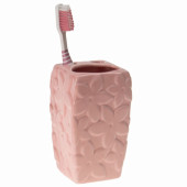 LY-J112B SERAMİK DİŞ FIRÇALIK ÇİÇEKLİ PEMBE MODEL 7X7X12CM - 1