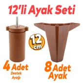Sedir 12'li Set Mobilya Koltuk Kanepe Baza Tv Ünitesi Çekyat Destek Ayağı 12 Cm Kahverengi Ayakları - 1