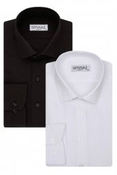 SÜVARİ 2 Lİ SİM FİT DÜZ GÖMLEK SETİ SİYAH BEYAZ thumbnail 1