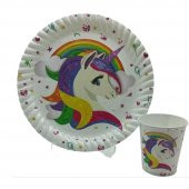 Unicorn Temalı Karton Tabak Bardak Seti - 8 Kişilik - 1