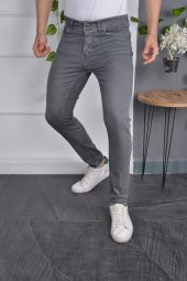 Erkek Jeans Skinny Fit Likralı Antrasit Gri Dar Paça Kot Pantolon - 1