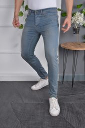 Erkek Jeans Slim Fit Likralı Mavi Dar Kesim Tırnaklı Kot Pantolon - 1