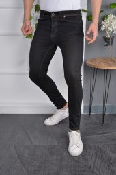 Erkek Jeans Slim Fit Likralı Dar Kesim Siyah Kot Pantolon - 1