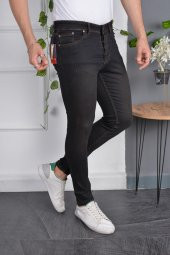Erkek Jeans Slim Fit Likralı Dar Kesim Siyah Kot Pantolon - 2