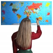 Renkli Atlas Dünya Haritası Manyetik Yapıştırıcı Gerektirmeyen Duvar Stickerı 118 CM - 56 CM - 2