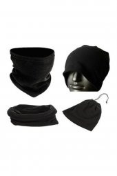 Unisex Terletmez Kumaş İkisi Bir Arada Boyunluklu Polar Bere - 2