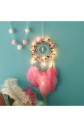 El Yapımı Kuş Tüyü Ve Led Işıklı Dekoratif Asma Düş Rüya Kapanı - 2