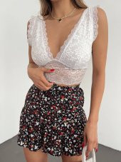 Kadın V Yaka Güpür Braled Crop - 3