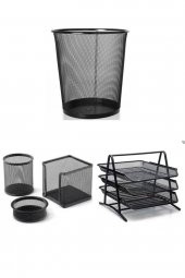 Metal Kalemlik Çöp Kovası Evrak Rafı Set - 1